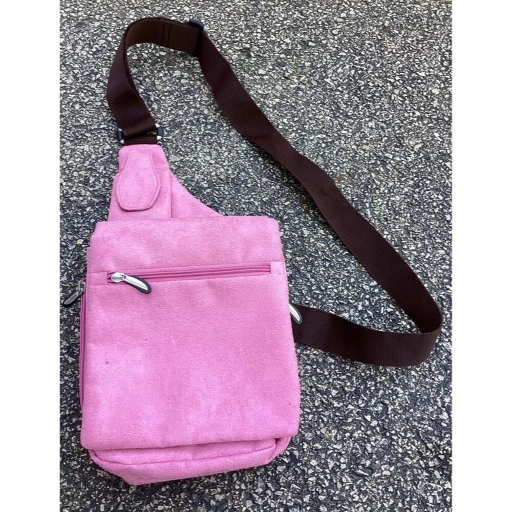 Travelon Microfiber Suede Pink Crossbody Purse Brown Adjustable Strap